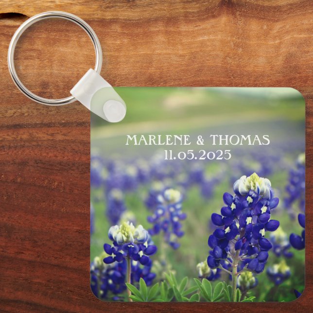Bluebonnets Blue Flowers Texas Floral Wedding Keychain (Front)