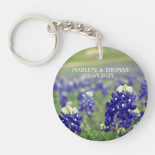 Bluebonnets Blue Flowers Texas Floral Wedding Keychain (Front)