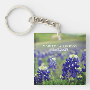 Bluebonnets Blue Flowers Texas Floral Wedding Keychain