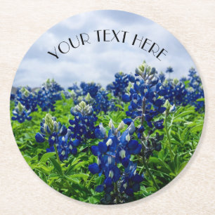 Bluebonnets Blue Flowers Texas Texan Floral  Round Paper Coaster