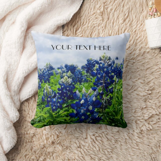 Bluebonnets Blue Flowers Texas texan Floral Throw Pillow (Blanket)