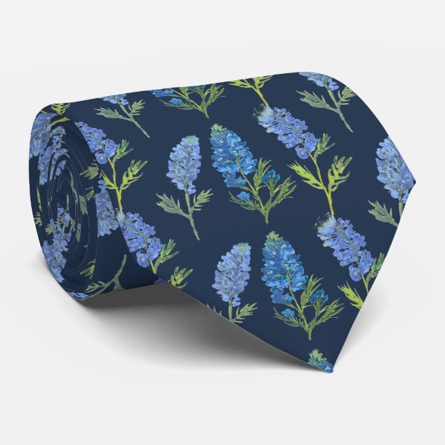 Bluebonnets Blue Flowers Texas Texan Floral  Tie (Rolled)