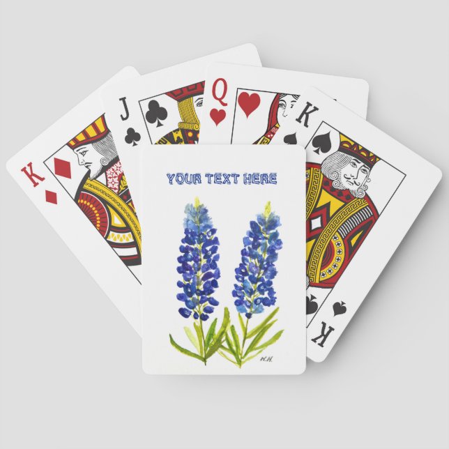 Bluebonnets Blue Flowers Texas Watercolor Floral Playing Cards (Back)