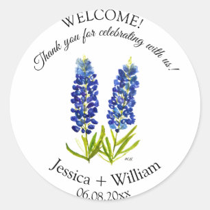 Bluebonnets Bride and Groom Rustic Modern Wedding Classic Round Sticker
