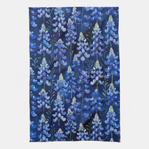 Bluebonnets - Dark Blue Texas Flowers Kitchen Towel