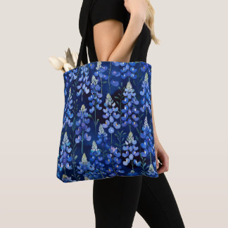 Bluebonnets - Dark Blue Texas Flowers Tote Bag