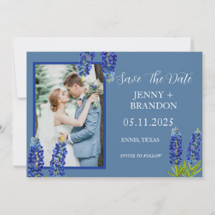 Bluebonnets Elegant Modern Blue Floral Photo  Save The Date
