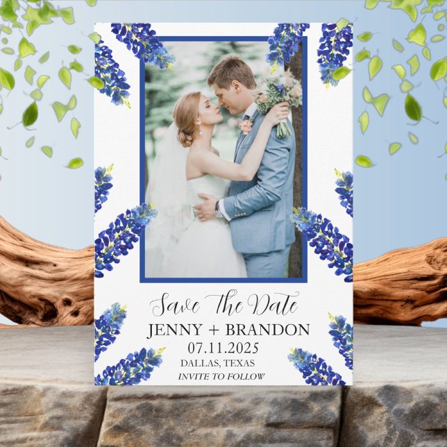 Bluebonnets Elegant Modern Blue Floral Photo  Save The Date (Creator Uploaded)