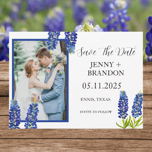 Bluebonnets Elegant Modern Blue Floral Photo  Save The Date