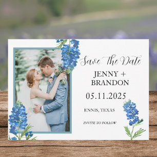 Bluebonnets Elegant Modern Blue Floral Photo  Save The Date