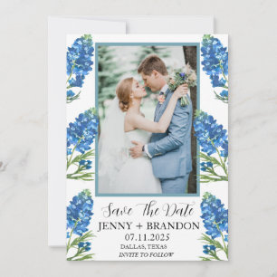 Bluebonnets Elegant Modern Blue Floral Photo  Save The Date