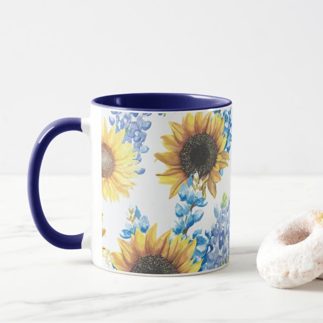 Bluebonnets et Sunflower Mug (Avec donut)
