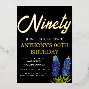 Bluebonnets Floral 90th Birthday Black Gold Texas