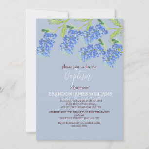 Bluebonnets Floral Gold Dusty Blue Cross Baptism Invitation