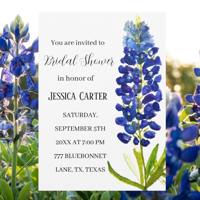 Bluebonnets Floral Watercolor Boho Bridal Shower  Invitation (Creator Uploaded)