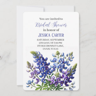 Bluebonnets Floral Watercolor Boho Bridal Shower Invitation