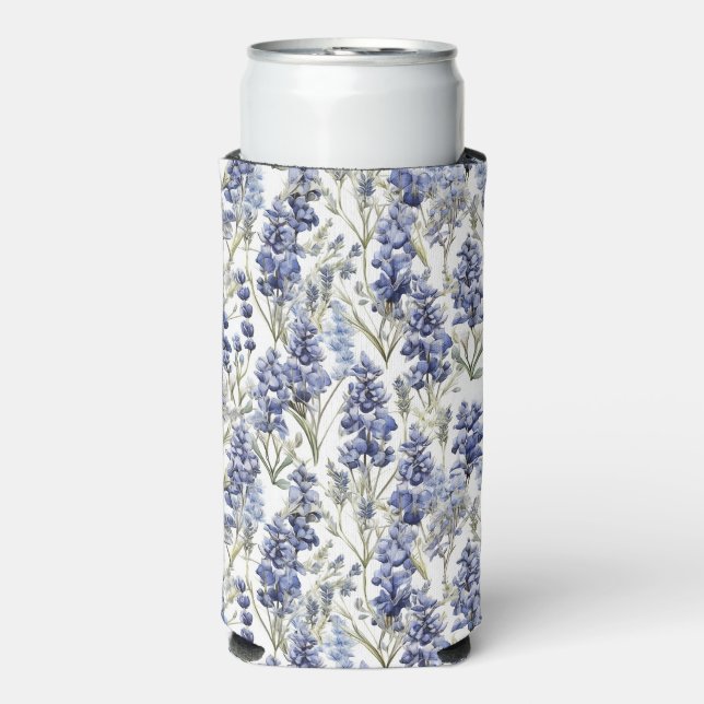 Bluebonnets Flowers Blue Watercolor Wildflowers Seltzer Can Cooler (Seltzer Front)