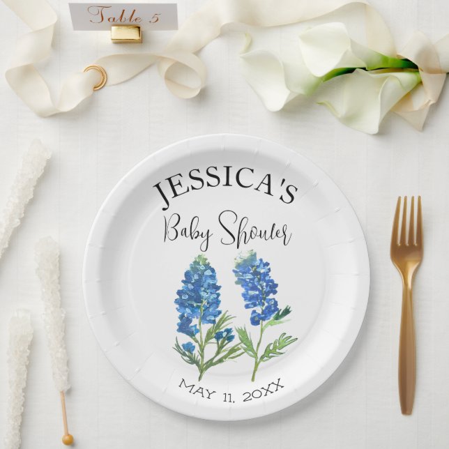 Bluebonnets Flowers Texas Baby Shower Girl Paper Plate (Wedding)