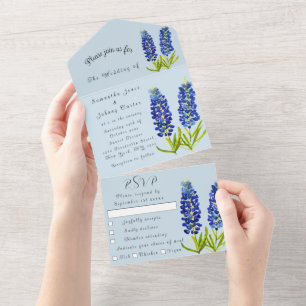 Bluebonnets Lupine Watercolor Texas Wedding  All In One Invitation