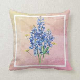 Bluebonnets on Pink Background Throw Pillow