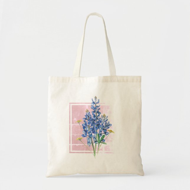 Bluebonnets on Pink Square Tote Bag (Front)