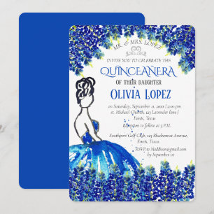 Bluebonnets Quinceañera Blue Floral Birthday Invitation
