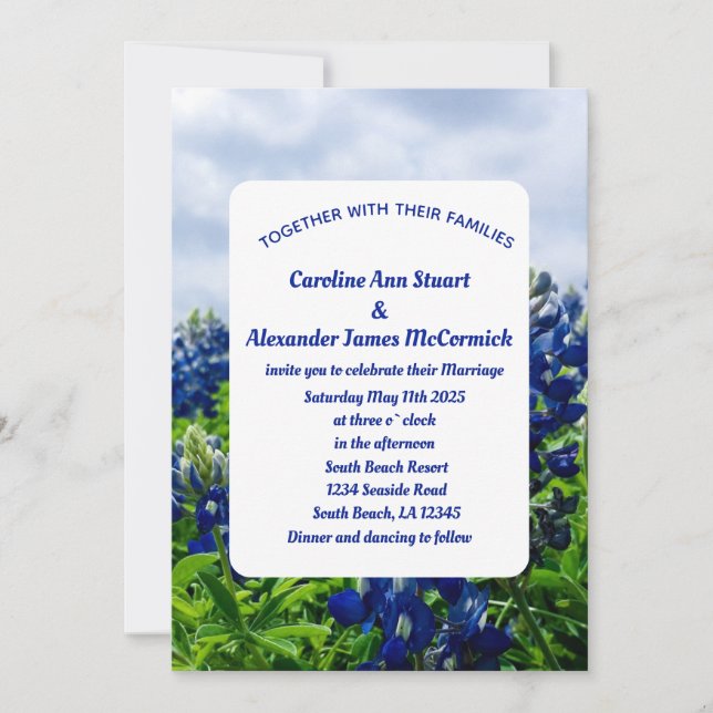 Bluebonnets Texas Blue Floral Elegant Wedding  Inv Invitation (Front)