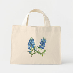 Bluebonnets Texas Blue Floral vintage watercolor Mini Tote Bag