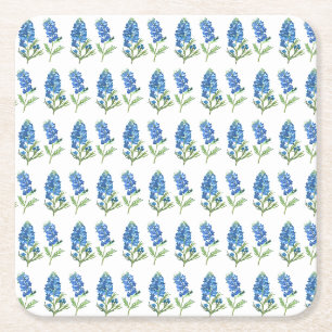 Bluebonnets Texas Blue Flowers Watercolor Square Paper Coaster