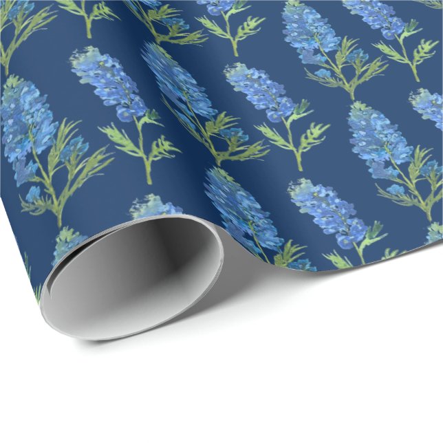 Bluebonnets Texas Blue Flowers Watercolor Wrapping Paper (Roll Corner)