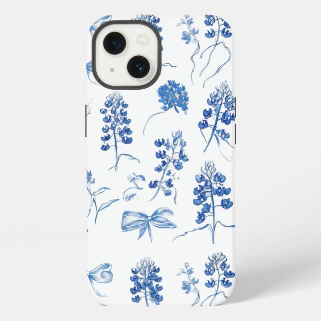 Bluebonnets Texas Flower Floral Blue Bow Pattern iPhone Case (Back)
