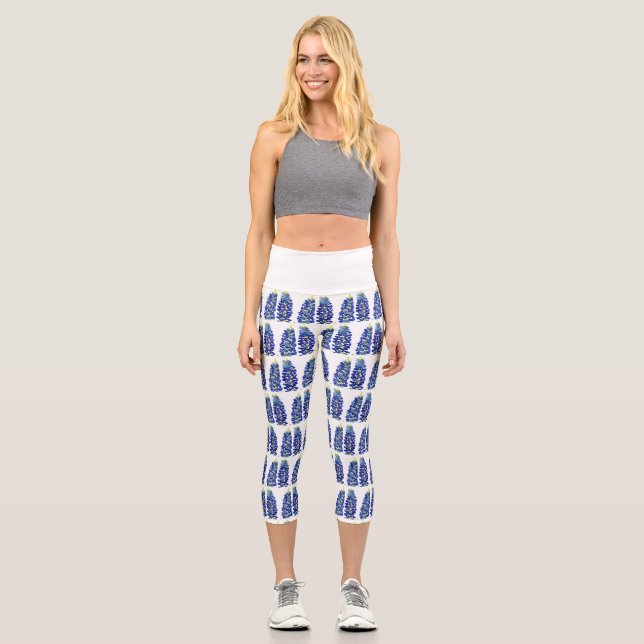 Bluebonnets Texas Flowers Wildflowers Watercolor Capri Leggings (Front)