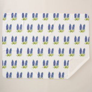 Bluebonnets Texas Flowers Wildflowers Watercolor Sherpa Blanket
