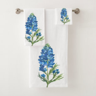 Bluebonnets Texas State Blue Flowers Watercolor Bath Towel Set