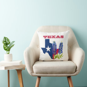Bluebonnets Texas State Floral Watercolor Throw Pillow