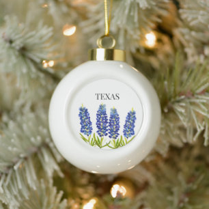 Bluebonnets Texas State Flowers Lupine Watercolor Ceramic Ball Christmas Ornament