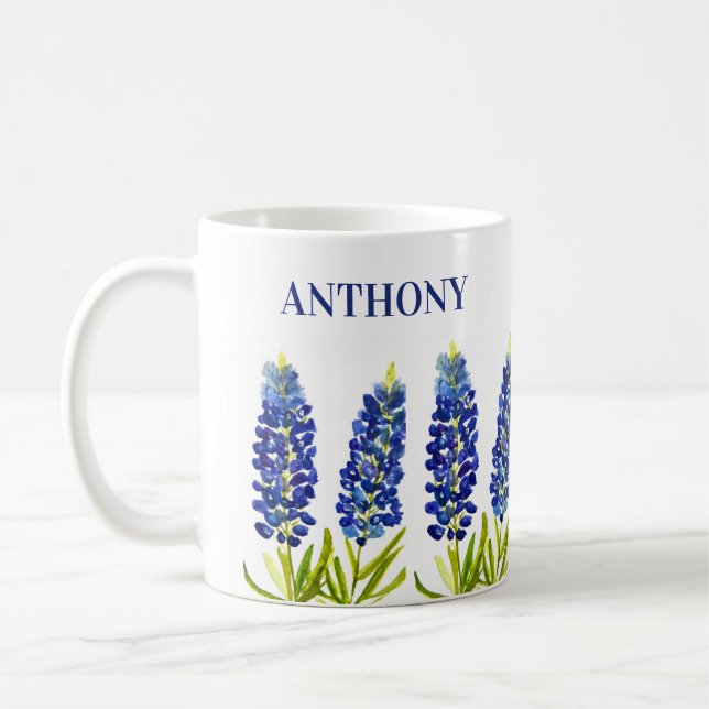 Bluebonnets Texas State Flowers Lupine Watercolor Coffee Mug (Left)