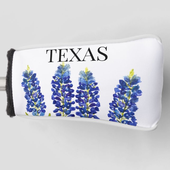 Bluebonnets Texas State Flowers Lupine Watercolor Golf Head Cover (Front)