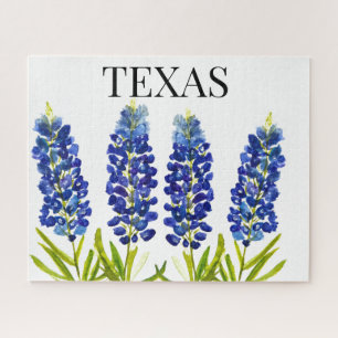 Bluebonnets Texas State Flowers Lupine Watercolor Jigsaw Puzzle
