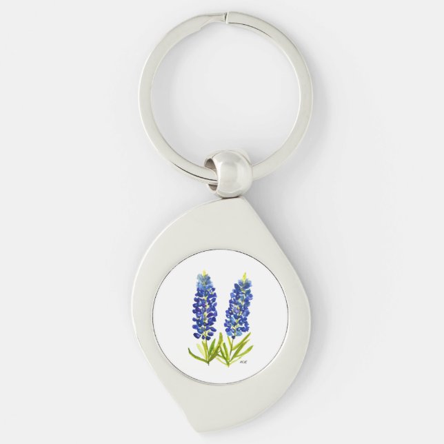 Bluebonnets Texas State Flowers Lupine Watercolor Keychain (Front)