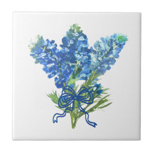 Bluebonnets Texas State Flowers Lupine Watercolor  Tile