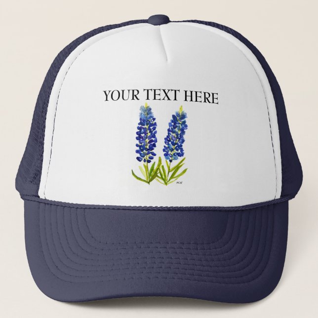 Bluebonnets Texas State Flowers Lupine Watercolor Trucker Hat (Front)