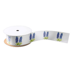 Bluebonnets Texas State Flowers Pattern Watercolor Satin Ribbon
