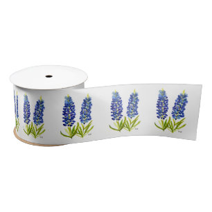 Bluebonnets Texas State Flowers Pattern Watercolor Satin Ribbon