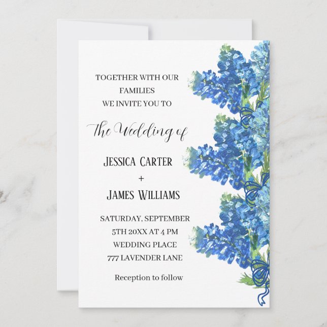 Bluebonnets Texas Watercolor Floral Wedding Invitation (Front)
