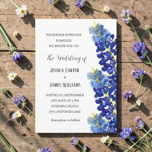 Bluebonnets Texas Watercolor Floral Wedding Invitation