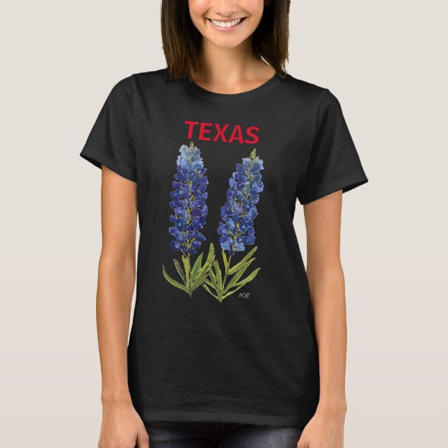 Bluebonnets Texas Wildflowers Lupine Watercolor T-Shirt (Front)