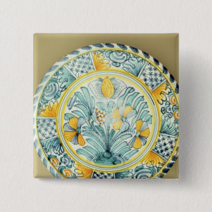 Bluedash' Delftware charger, Lambeth pottery 2 Inch Square Button