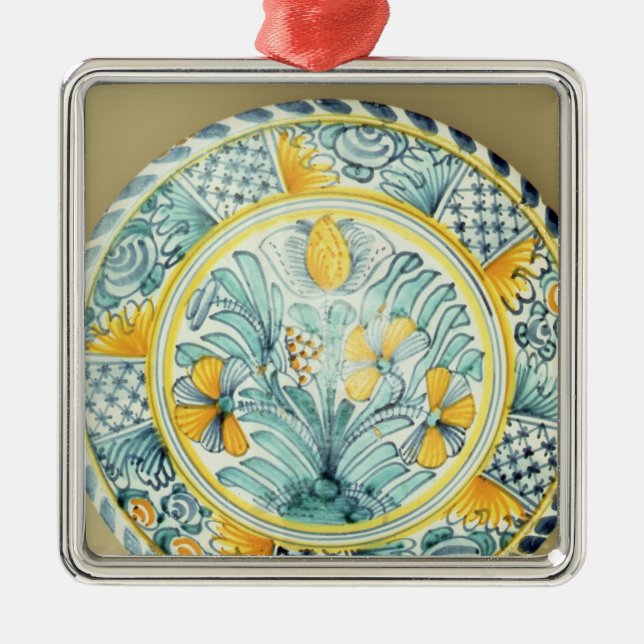Bluedash' Delftware charger, Lambeth pottery Metal Ornament (Front)