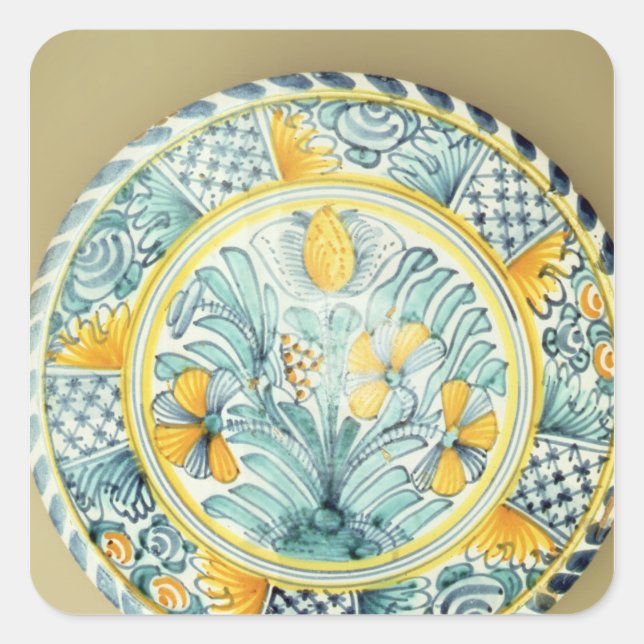 Bluedash' Delftware charger, Lambeth pottery Square Sticker (Front)